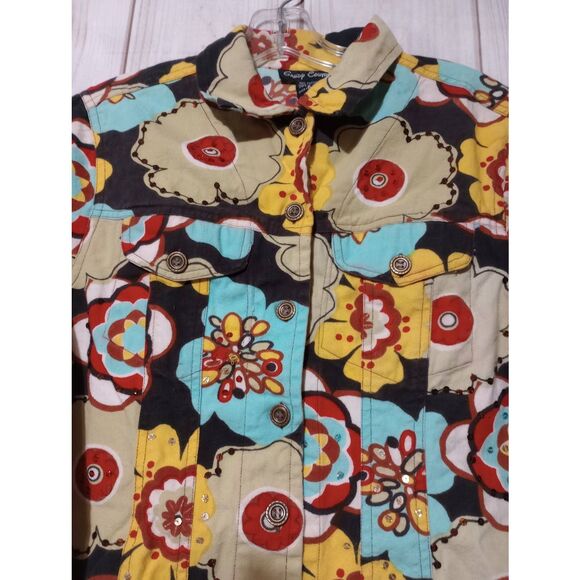 Gandy Courture Jacket Ladies Small Retro Floral Denim - Picture 3 of 6